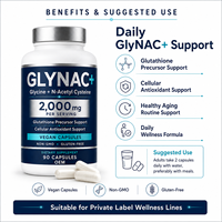 Capsules GlyNAC pour une Nutrition Active et un Bien-être Cellulaire, Formule Glycine NAC, Disponibles en Marque Blanche OEM