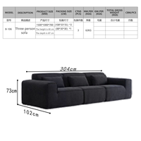 Canapé modulaire sectionnel trois places en mousse haute densité, emballé sous vide, revêtement en tissu velours côtelé noir, idéal pour appartement moderne