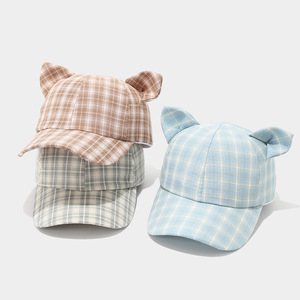 Neue karierte Baseballkappe mit Katzenohren für Damen – Stylische, vielseitige Outdoor-Freizeitkappe, gesichtsverschmeichelnder Sonnenhut, trendige Marken-Entenschnabelkappe - Product Image 1