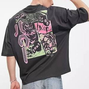 T-Shirt oversize Vintage personalizzata in stile grigio <span class=keywords><strong>Anime</strong></span> con stampa posteriore acido lavare magliette grafiche con logo personalizzato stampato - Product Image 1