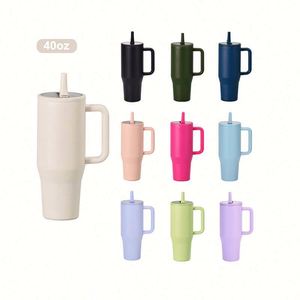 Gobelet isotherme personnalisé avec logo, 40 oz, à double paroi en acier inoxydable, avec paille rabattable, thermos portable pour le camping, 12-24 heures - Product Image 1