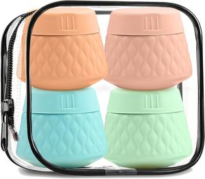 T72101 Paquete de 4 Envases de Viaje Portátiles de Silicona Ecológicos a Prueba de Fugas de 30 ml, Frascos Cosméticos Recargables, Caja de Almacenamiento - Product Image 1