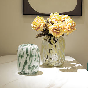 Accesorios Modernos para Decoración del Hogar, Florero Cilíndrico de Vidrio, Delgado y Alto, con Bloques de Color Artísticos - Product Image 1