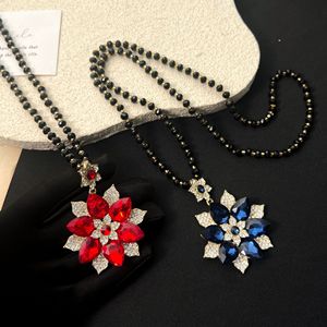 Guohaoshipin Floral Long Necklace Red Blue Crystal Pendant Party Sweater Chain - Product Image 3
