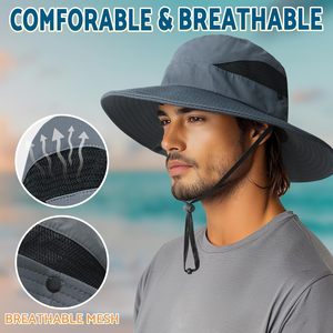 Cappello Premium UPF 50 + per uomo e donna 3 \ "cappello da pesca a tesa larga e da spiaggia con ricamo 3D con motivo mimetico Logo personalizzato - Product Image 5
