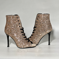 Stivali alla Caviglia con Tacco a Spillo Serie Galaxy con Glitter e Cinturini, Scarpe da Ballo Jazz