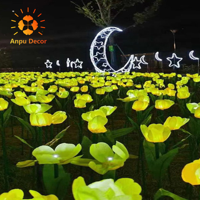 Eid Mubarak Decorations for Ramadan Half Moon Flower LED Light for Party Wedding Landscape Decoration Festive Holiday Ornament