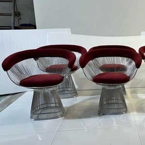 <span class=keywords><strong>Platner</strong></span>-Stil Draht-Akzentstuhl Polierter Edelstahlrahmen Anpassbare Farbe Stoff-Loungesessel - Product Image 6