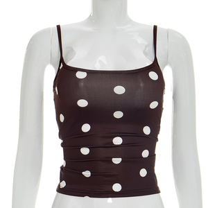 Viviblook J26TP101 Débardeur d'été pour femme à bretelles réglables, motif pois, sans manches, coupe courte - Product Image 1