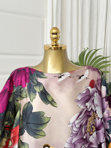 Robe longue ample et légère en soie artificielle, style kaftan, imprimé floral vintage, pour l'automne et l'été, grande taille, ensemble deux pièces pour les vacances - Product Image 3