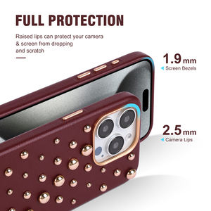 Étui de téléphone pour femmes en cuir PU avec rivets en perles de luxe pour iPhone 13 14 15 16, étuis de téléphone mignons pour filles - Product Image 5