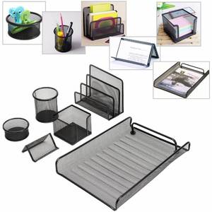 Stationary Mesh Office Desk <b>Organizer</b> Accessories Set Includes Pen Holder Letter Sorter Tray Paper Clip Holder Name Card Holder - Product Image 3