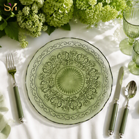 Assiette de présentation florale ambre, sous-assiette en verre vintage de 13 pouces pour la décoration de table de mariage, banquet et fête (vente en gros)
