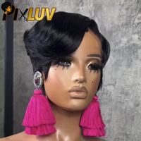Perruque en cheveux indiens bruts avec dentelle HD transparente, coupe pixie, perruque courte bob avec dentelle frontale, sans colle, cheveux humains vierges, vente en gros