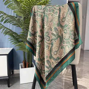 HZW-23006 Wholesale Women Fashion Polyester Solid Chiffon Satin Floral Printed Hijab Scarf Square Scarves