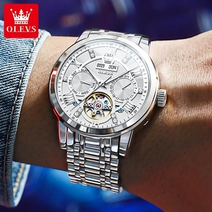 OLEVS Men's <b>Watches</b> <b>Skeleton</b> Flywheel <b>Automatic</b> Mechanical Original Wristwatch for Man Waterproof Luminous Perpetual Calendar - Product Image 5