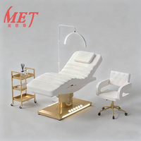 Lit de Beauté Luxe et Haute Qualité avec Base en Acier Inoxydable Doré, Fauteuil de Massage Facial Réglable pour Salon et Soins des Cils