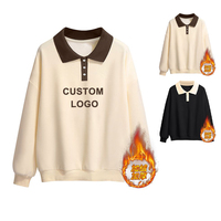 Logotipo personalizado bordado de mujer sólido de gran tamaño de algodón 420G francés Terry Vintage liso en Blanco polar Polo impreso Otoño/Invierno