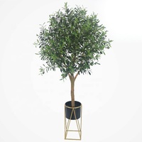 Arbre d'olivier artificiel UV de 1,20 m de haut, tronc en bois, arbre d'olivier d'extérieur avec pot en plastique