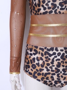 Women Caveman Print Leotard Latin <b>Dance</b> <b>Costume</b> One Shoulder Mesh Sleeve Bodysuit Pole Circus Outfit Stage Show Custom - Product Image 4