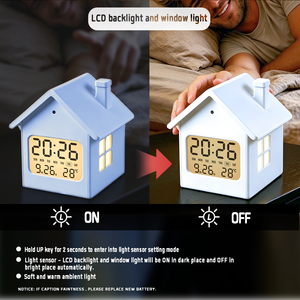 <span class=keywords><strong>Reloj</strong></span> Despertador Digital con Forma <span class=keywords><strong>de</strong></span> <span class=keywords><strong>Casa</strong></span>, Luz Nocturna, Temperatura, Fecha, Función Snooze, 12/24H, USB, Batería, para Dormitorio Infantil ET555 - Product Image 6