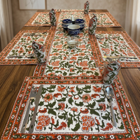 Ensemble de 6 sets de table et de nappes jetables en coton 100% fait main, comprenant 6 serviettes et 1 chemin de table