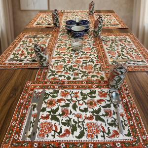 Ensemble de 6 sets de table et de nappes jetables en coton 100% fait main, comprenant 6 serviettes et 1 chemin de table - Product Image 2