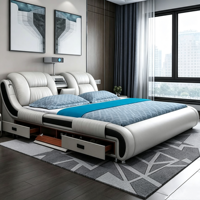 Modernes PU-Lederbett mit Projektionsfunktion, Stauraum-Schubladen und weicher Polsterung für das Hauptschlafzimmer