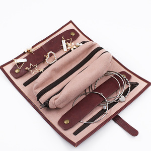 Bolsa de viaje personalizada para joyas de cuero, estuche para joyas con forro de terciopelo, bolsa de almacenamiento para joyas, estuche enrollable para joyas de cuero PU - Product Image 1