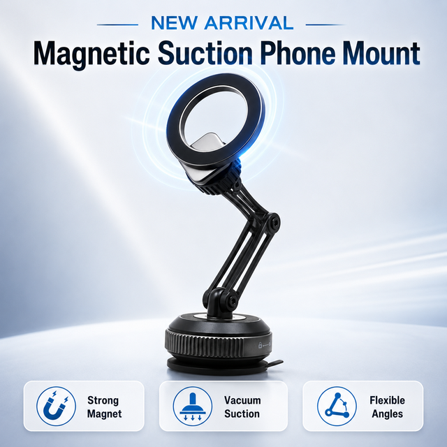 Vacuum Suction Cup Magnetic Car Phone Mount Foldable Arm MagSafe Compatible 360 Rotatable Stable Durable Holder Dashboard