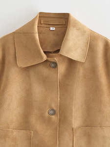 Women's Autumn Double-Pocket <b>Suede</b> Outerwear Fashion - Product Image 4