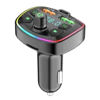 PD 20W Tipo-C Cargador de coche USB dual Carga rápida Luz colorida Música Coche Reproductor de MP3 Audio Transmisor FM Cargador de coche de carga rápida
