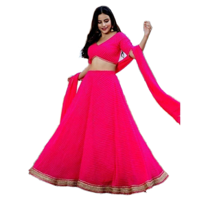 Marvelous Pink Laheriya Print Georgette Diseñador Lehenga Choli para decoraciones de fiesta - Product Image 1