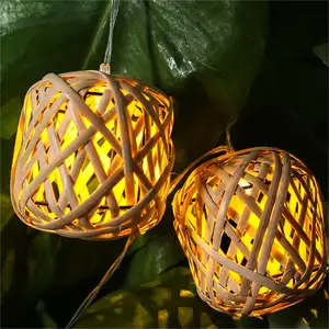 Bamboo Rattan Lampshade Garden Solar Lights Outdoor Led String Lightchain Decoration For Fence Backyard