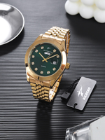 Reloj de Cuarzo Clásico con Caja de Aleación, Correa de Acero Inoxidable, Diseño Retro Dorado de 22K, Cristal, Manecillas, Tendencia de Moda para Hombre, Diamantes, 41MM