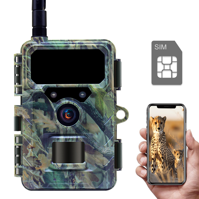 4G LTE Hunting Trail Camera 30MP HD 2.7K APP Control Night Vision Photo Trap with SIM Card Cellular Mobile Wireless Wildlife Cam