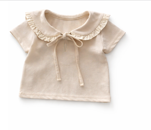 Top Estivo per Bambine <span class=keywords><strong>con</strong></span> Colletto a Volant e Fiocco, <span class=keywords><strong>Camicia</strong></span> in Cotone a Maniche Corte, Abbigliamento per Bambini in Tinta Unita Personalizzabile - Product Image 2