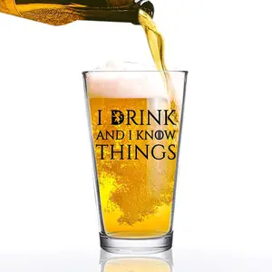 圆棒二手来样定做logo不倒翁酒杯啤酒16盎司玻璃杯