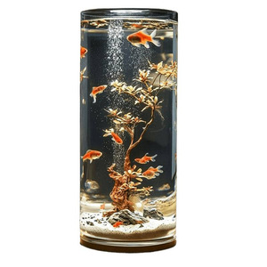 Aquarium en acrylique transparent de type verre pour poissons rouges, petite taille, forme cylindrique, aquarium incassable, table de salon - Product Image 1