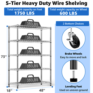 MZG US Inventory Latest Design Metal Organizer Heavy Duty 5 Layer Garage <b>Wire</b> Storage Rack Unit with Wheels - Product Image 2