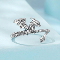 925 Sterling Silver Oxydé Silver Fashion Costume Jewelry SCR1134-E Flying Dragon Open Ring pour les célébrations
