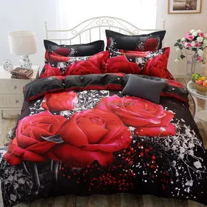 100% Polyester Stoff 3d große rote Rose bedruckte Bettwäsche Set Bett bezug Set Bettlaken Großhandel China Lieferant