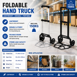 Chariot à main pliable en aluminium de 150 kg, chariot à roulettes pliable à 2 roues pour les voyages et les courses - Product Image 1