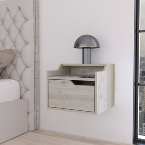 Floating Nightstand With <b>Drawer</b> And Dual Shelf Display <b>For</b> Bedroom <b>Storage</b> - Product Image 1