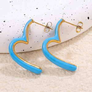 Pendientes esmaltados con forma de corazón para mujer, aleación de zinc, diseño irregular, joyería de regalo EH808 - Product Image 3