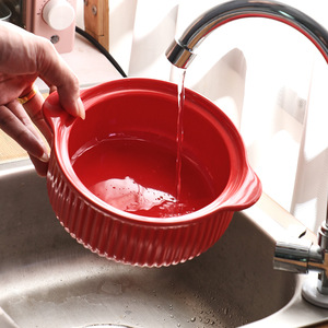 Nouveau nordique en céramique deux oreilles en céramique marmite cuisine vaisselle casserole rayure <span class=keywords><strong>nouilles</strong></span> instantanées bol ragoût soupe Pot avec couvercle - Product Image 3