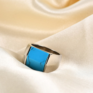 Stainless Steel <b>Ring</b> 13mm Geometric <b>Turquoise</b> Inlay Unisex Fashion Jewelry Gift - Product Image 4