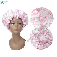 Bonnet de douche en satin à double couche avec logo personnalisé, bonnet de nuit populaire, bonnet de cheveux en satin de designer, grand bonnet