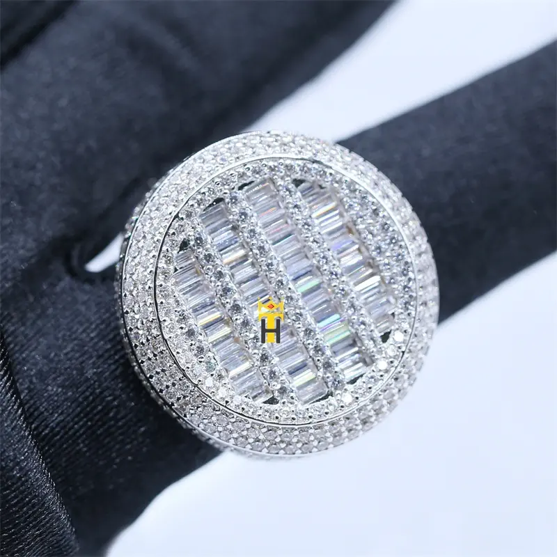 Hip hop ring shining bling silver 14k 18k gold plated iced out jewelry moissanite diamond baguette cz rings