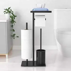 Porte-brosse de toilette en acier inoxydable support de sol sur pied brosse de toilette et porte-papier ensemble
